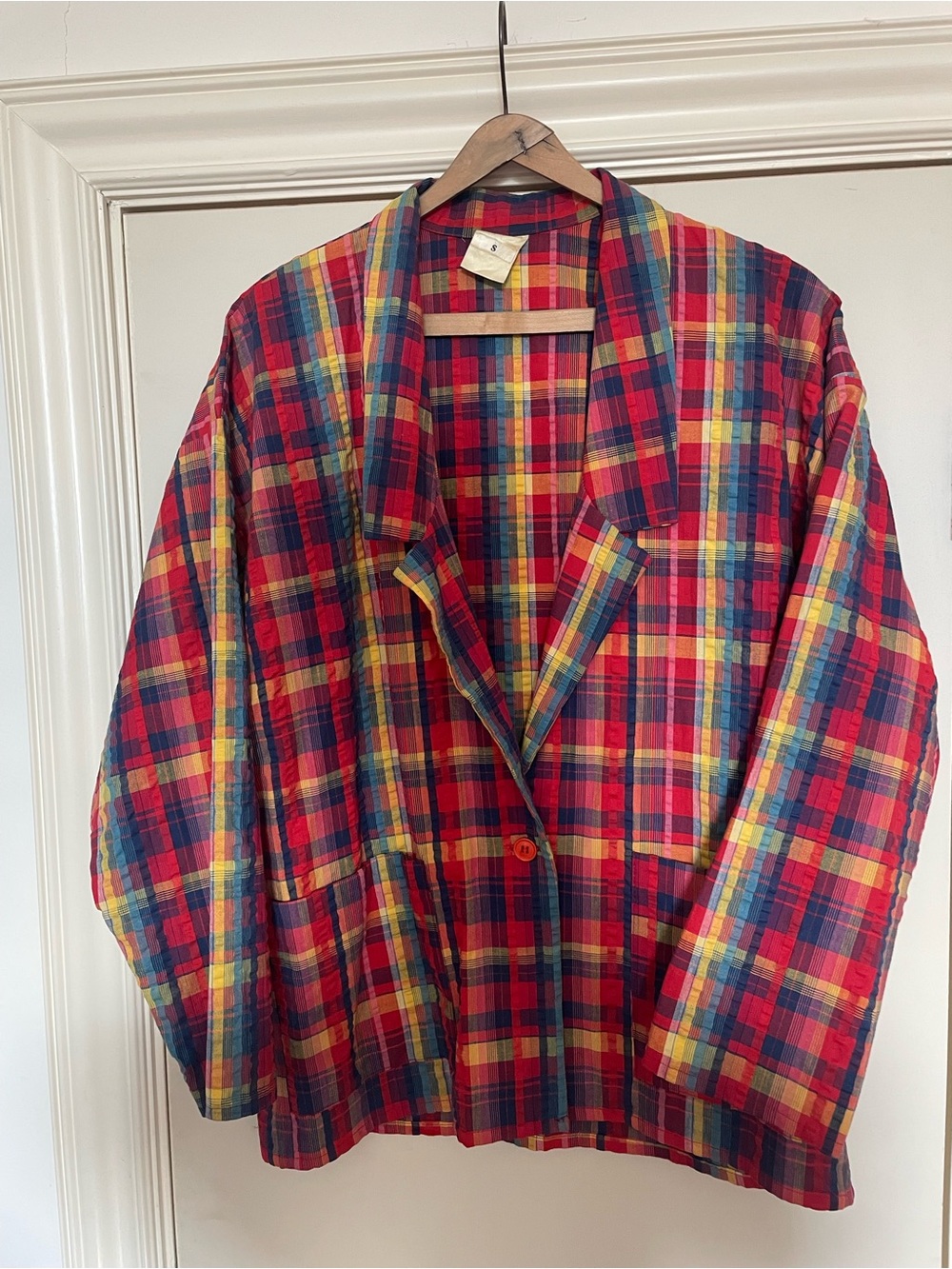 Vintage Plaid Button Front Jacket - Red, Yellow, Blue made in Portugal
